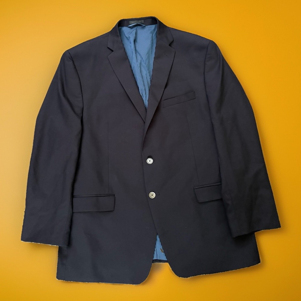 Calvin Klein Mens Suit Jacket Blazer 46 Navy Blue Solid Wool Canada Made